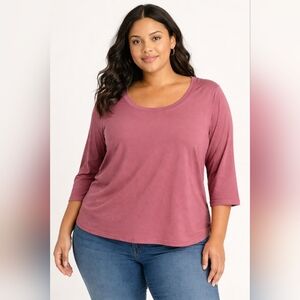 Pact Organic Cotton Scoop Neck 3/4 Sleeve Tee NWT Pink Mauve L XXL XXXL